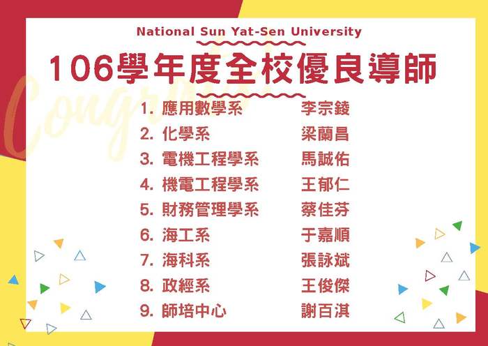 賀!本系于嘉順老師當選106學年度全校優良導師圖片